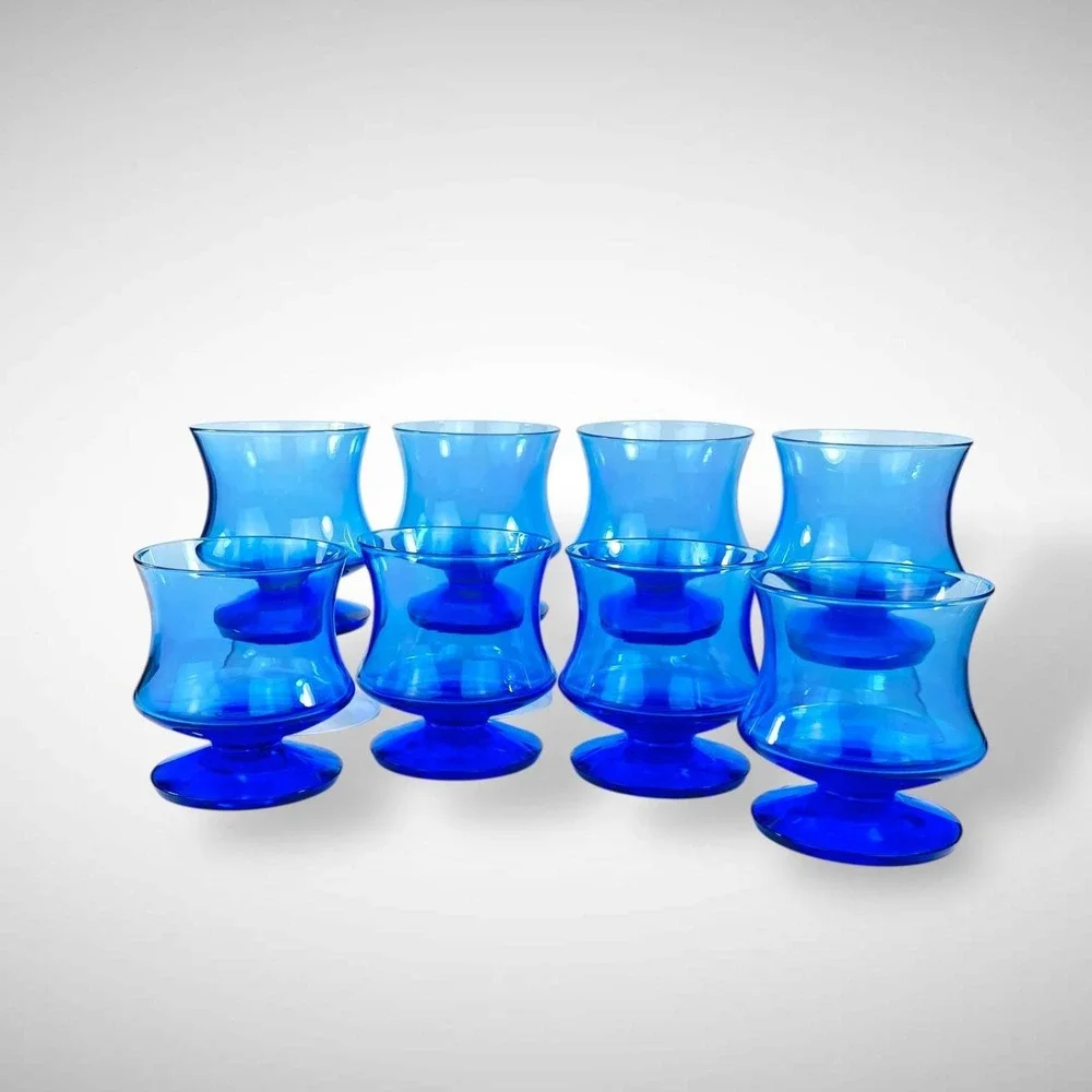Seneca‎ Fashionables Delphine Blue Low Footed Wine Glasses Set of 8 1970s